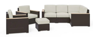Homestyles Palm Springs Brown Outdoor 4 Seat Sectional, Arm Chair Pair and Ottoman