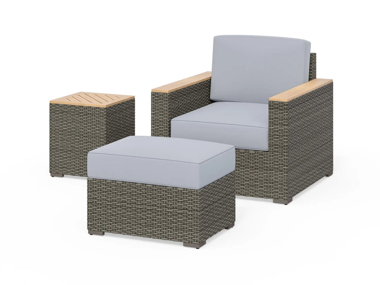 Homestyles Boca Raton Brown Outdoor Arm Chair, Ottoman and Side Table
