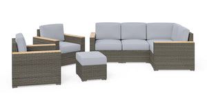 Homestyles Boca Raton Brown Outdoor 4 Seat Sectional, Arm Chair Pair and Ottoman