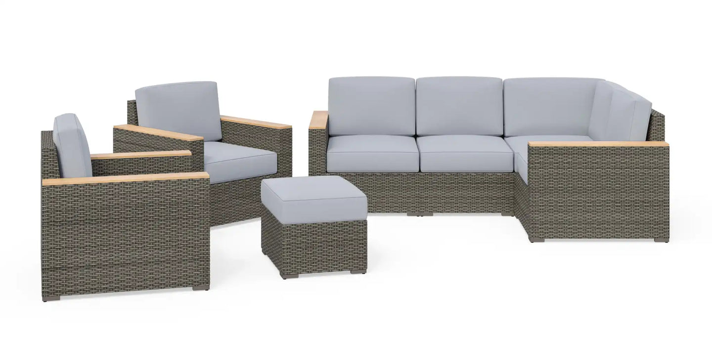 Homestyles Boca Raton Brown Outdoor 4 Seat Sectional, Arm Chair Pair and Ottoman