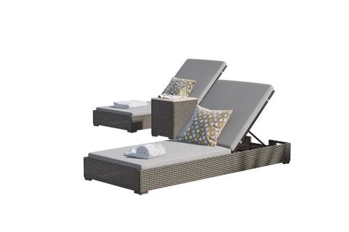 Homestyles Boca Raton Brown Outdoor Chaise Lounge Pair and Side Table