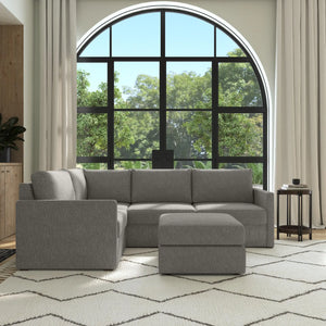 Flex 4-Seat Sectional with Narrow Arm and Ottoman - Pebble