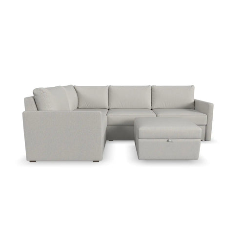 Flex 4-Seat Sectional with Narrow Arm and Storage Ottoman - Frost