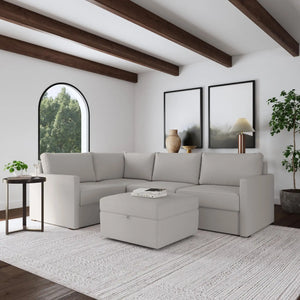 Flex 4-Seat Sectional with Narrow Arm and Storage Ottoman - Frost
