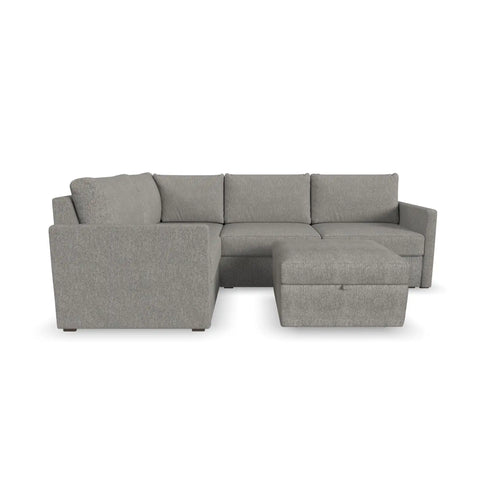 Flex 4-Seat Sectional with Narrow Arm and Storage Ottoman - Pebble