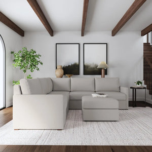 Flex 5-Seat Sectional with Narrow Arm and Ottoman - Frost