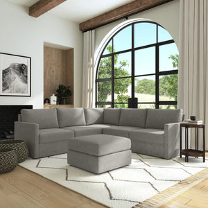 Flex 5-Seat Sectional with Narrow Arm and Ottoman - Pebble