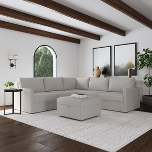 Flex 5-Seat Sectional with Narrow Arm and Storage Ottoman - Frost