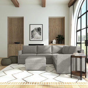Flex 5-Seat Sectional with Narrow Arm and Storage Ottoman - Pebble