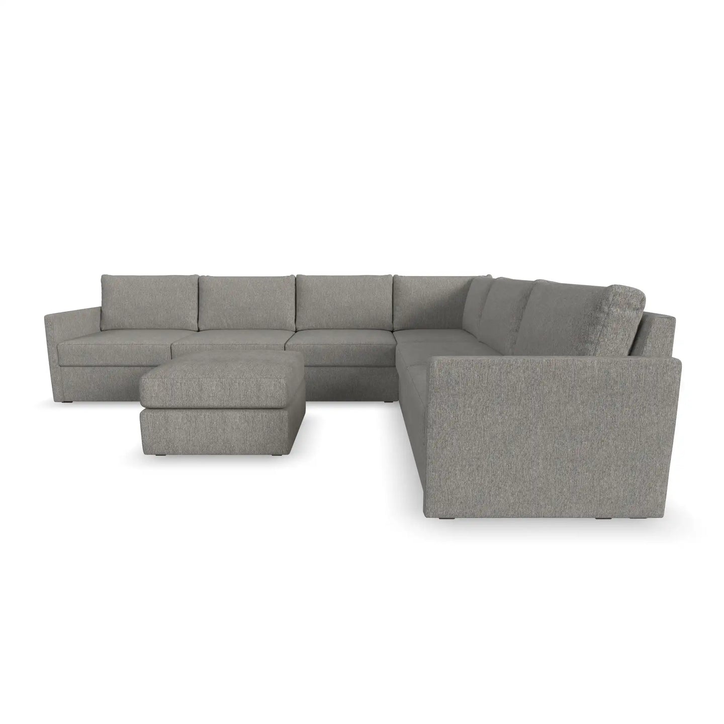 Flex 6-Seat Sectional with Narrow Arm and Ottoman - Pebble