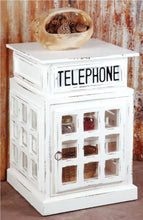Load image into Gallery viewer, Sunset Trading Cottage English Phone Booth End Table | Distressed White | Solid Wood | Fully Assembled Glass Display Accent Furniture