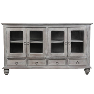 Sunset Trading Cottage Wood Sideboard | Natural Limewash Solid Wood | Fully Assembled Glass Display Cabinet