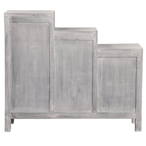Sunset Trading Cottage Three Tiered Shutter Cabinet | Distressed Light Grey Solid Wood | Fully Assembled Accent Storage Shelf Console
