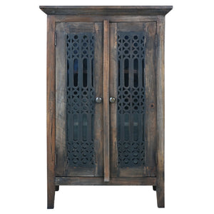 Sunset Trading Cottage Solid Wood Deco Carved Hall Cabinet | Distressed Black/Raftwood Brown Solid Wood | Fully Assembled Cupboard