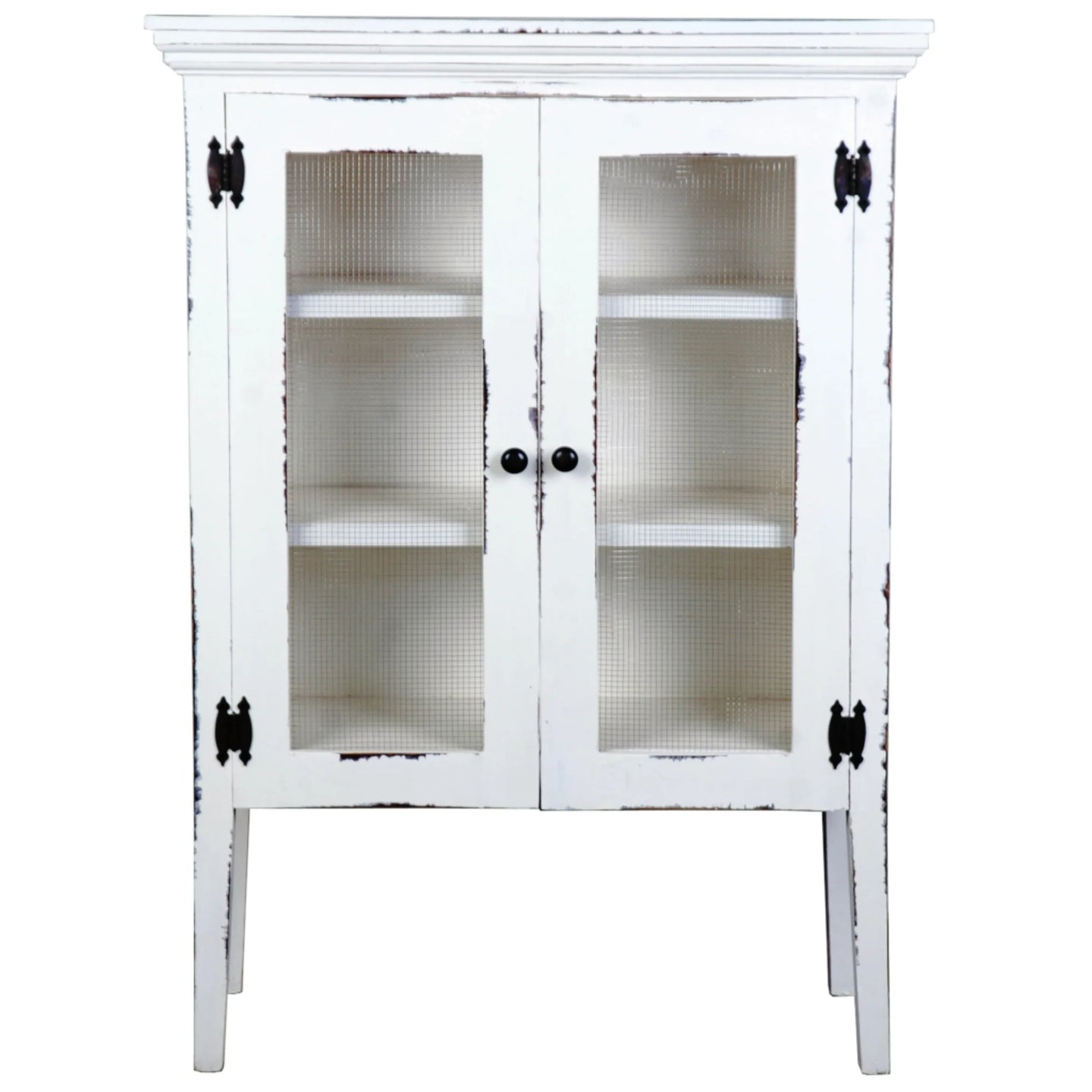 Sunset Trading Cottage 2 Door Accent Cabinet | Distressed White Solid Wood | Fully Assembled Display Cupboard