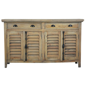 Sunset Trading Cottage 58" Shutter Door Credenza | Driftwood Brown Solid Wood Sideboard | Fully Assembled Console