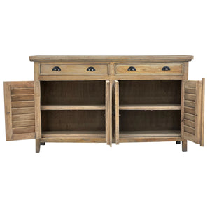 Sunset Trading Cottage 58" Shutter Door Credenza | Driftwood Brown Solid Wood Sideboard | Fully Assembled Console