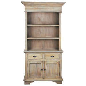 Sunset Trading Cottage 41" Hutch Buffet Server | Open Display Kitchen Pantry Shelves, Storage Doors, Drawers | Driftwood Brown Solid Wood China Cabinet