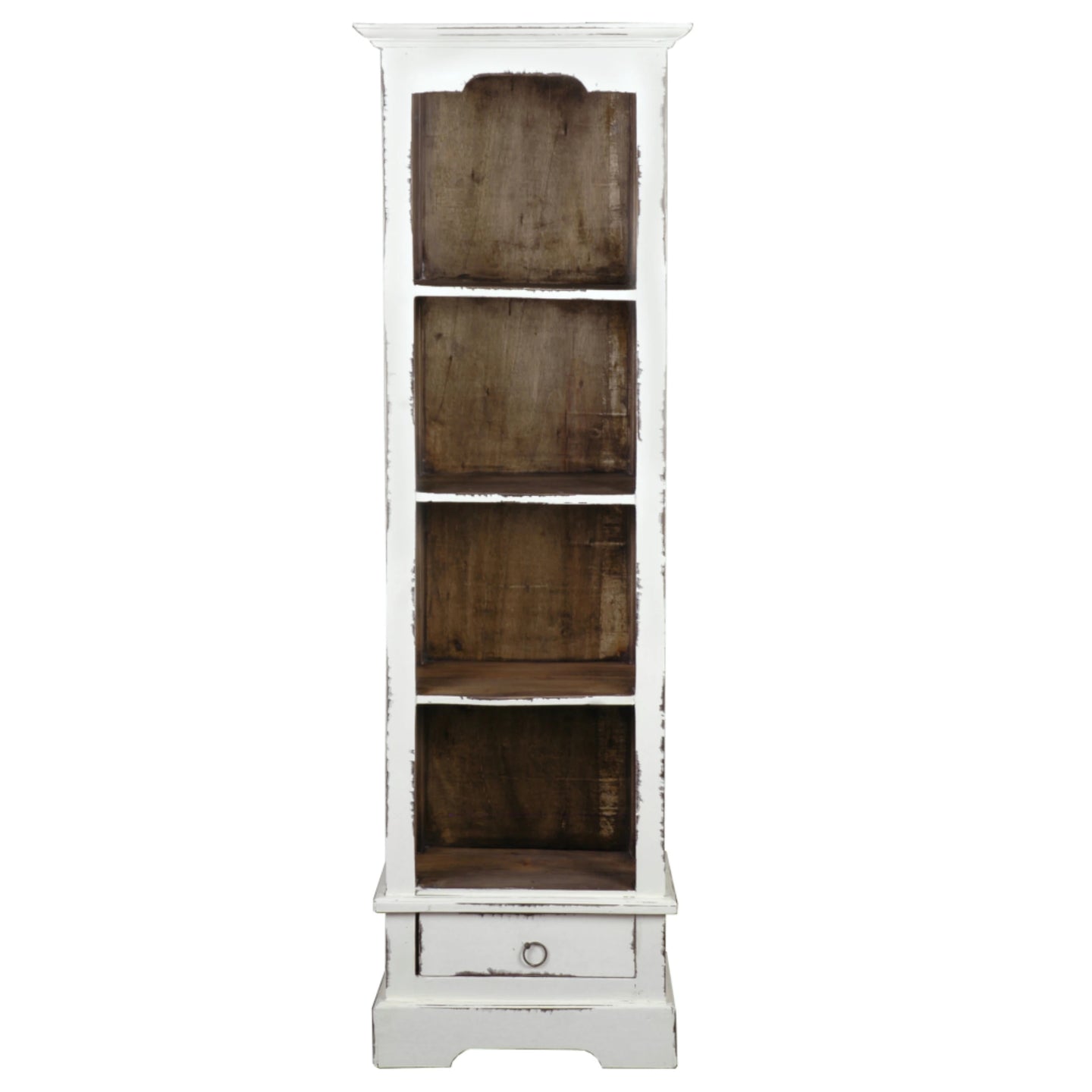 Sunset Trading Cottage Narrow Bookcase | Distressed White/Raftwood Brown Solid Wood | Fully Assembled Tall Shelf Cabinet