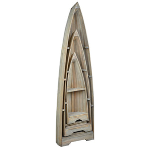 Sunset Trading Cottage 3 Piece Boat Shaped Freestanding Shelves | Driftwood Brown Solid Wood | Fully Assembled Nautical Display Cases