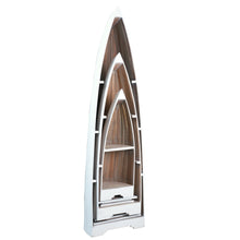Load image into Gallery viewer, Sunset Trading Cottage 3 Piece Boat Shaped Freestanding Shelves | White/Driftwood Brown Solid Wood | Fully Assembled Nautical Display Cases