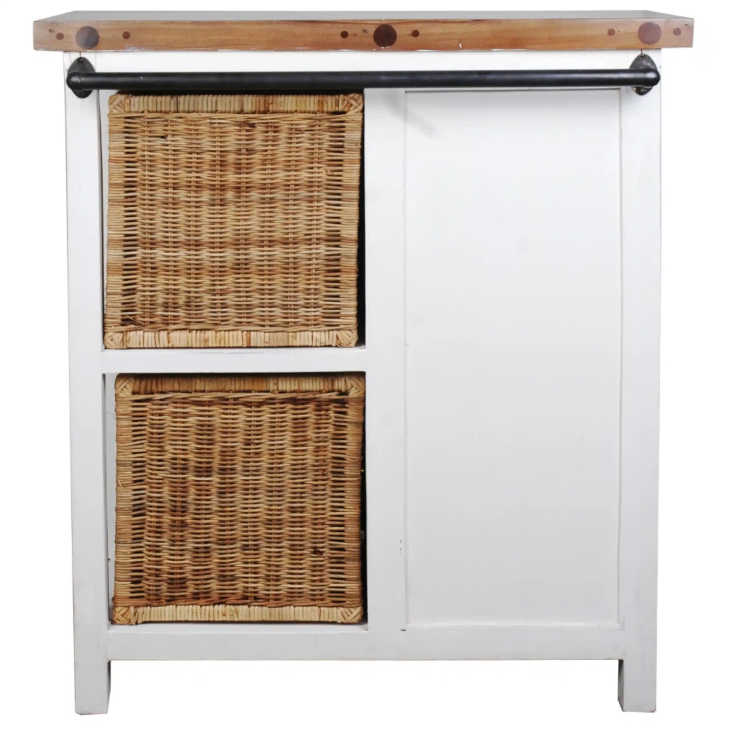 Sunset Trading Cottage Basket Cabinet | Distressed White/Savage Brown Solid Wood | Fully Assembled Sideboard