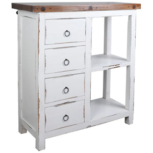 Sunset Trading Cottage Basket Cabinet | Distressed White/Savage Brown Solid Wood | Fully Assembled Sideboard