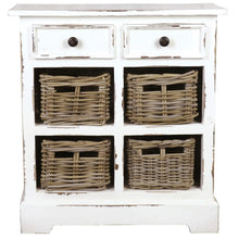 Load image into Gallery viewer, Sunset Trading Cottage Storage Cabinet with Baskets | Distressed White Solid Wood | Fully Assembled Side Table