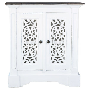 Sunset Trading Cottage Solid Wood Accent Cabinet | Two Doors with Storage | Distressed White/Driftwood Brown | Fully Assembled Deco Hall Table