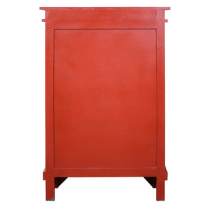 Sunset Trading Cottage Carved Accent Cabinet | Distressed Antique Red Solid Wood | Fully Assembled Hall Table