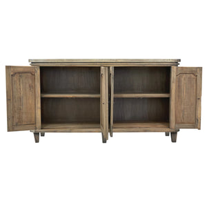 Sunset Trading Cottage 71" Panel Door Credenza | Driftwood Brown Solid Wood Sideboard | Fully Assembled Cabinet