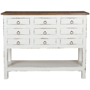 Sunset Trading Cottage Cabinet | Distressed White/Raftwood Brown Solid Wood | Fully Assembled Sideboard