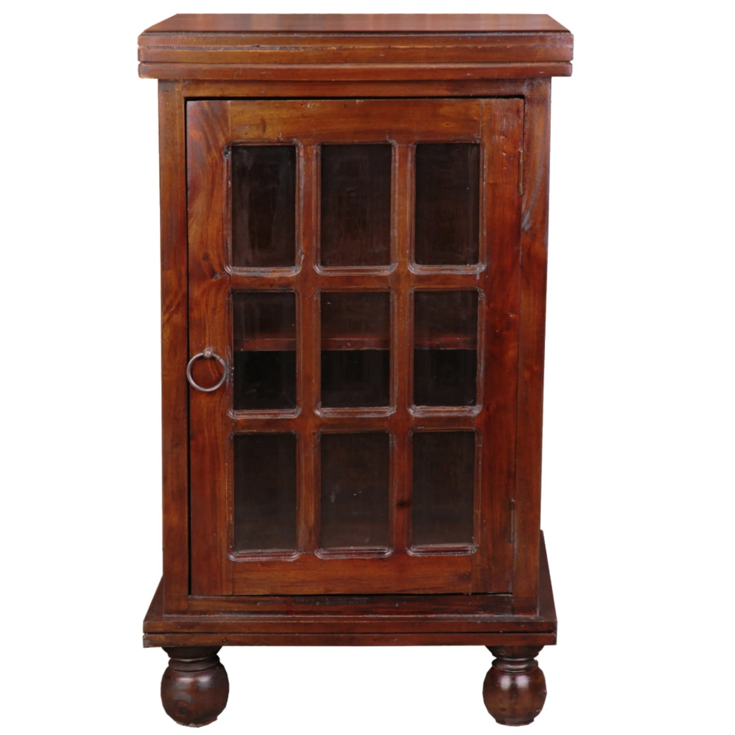 Sunset Trading Cottage End Table with Glass Door | Walnut Solid Wood | Fully Assembled Small Display Cabinet
