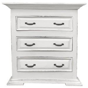 Sunset Trading Cottage Three Drawer Nightstand | Distressed White Solid Wood | Fully Assembled End Side Table