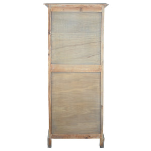 Sunset Trading Cottage 26" Solid Wood Tall Cabinet | Glass Display Door 3 Drawers | Distressed Driftwood Brown | Fully Assembled Credenza