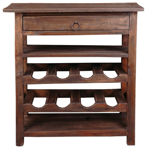Sunset Trading Cottage Wine Server with Drawer | Raftwood Brown Solid Wood | Fully Assembled Sideboard