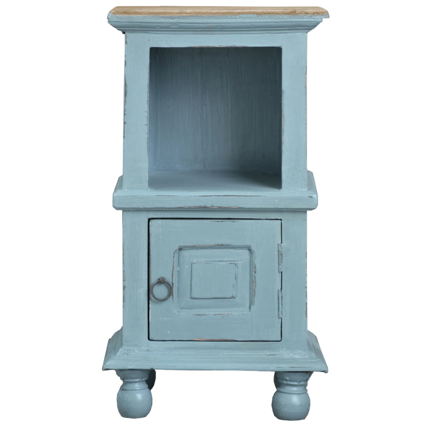 Sunset Trading Cottage Side End Table | Two Tone Beach Blue/Savage Brown Solid Wood | Fully Assembled