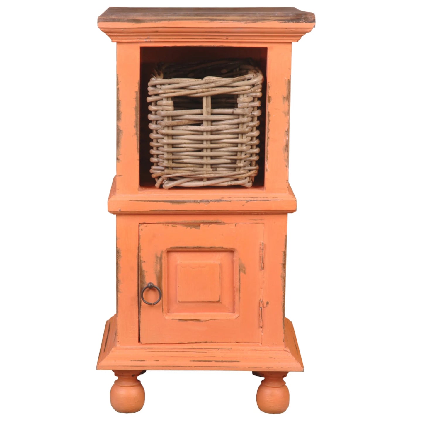 Sunset Trading Cottage End Table with Basket | Coral/Raftwood Brown Solid Wood | Fully Assembled
