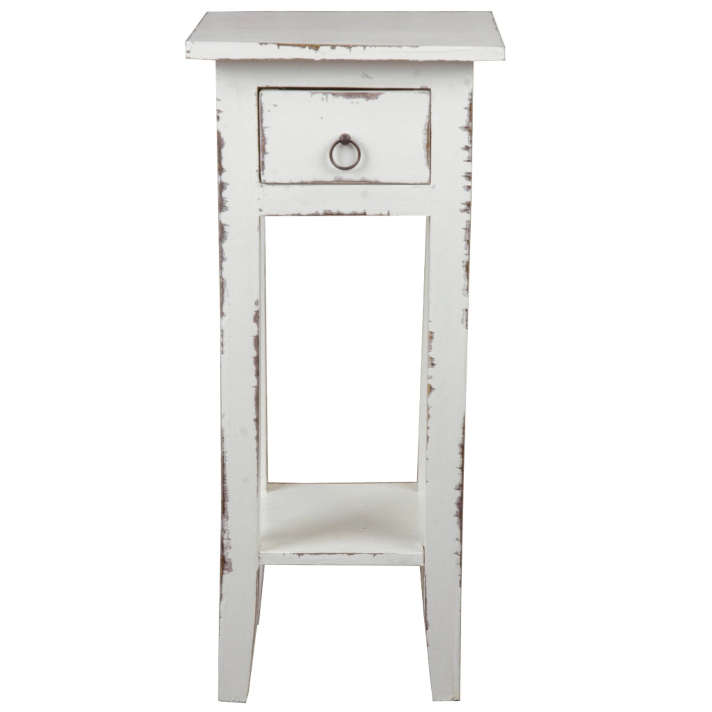 Sunset Trading Cottage Narrow Side End Table | Distressed White Solid Wood | Fully Assembled Small Nightstand