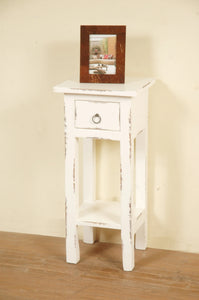 Sunset Trading Cottage Narrow Side End Table | Distressed White Solid Wood | Fully Assembled Small Nightstand