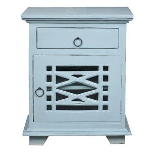 Sunset Trading Cottage Solid Wood Side or Night Table | Distressed Beach Blue Solid Wood | Fully Assembled Accent Cabinet