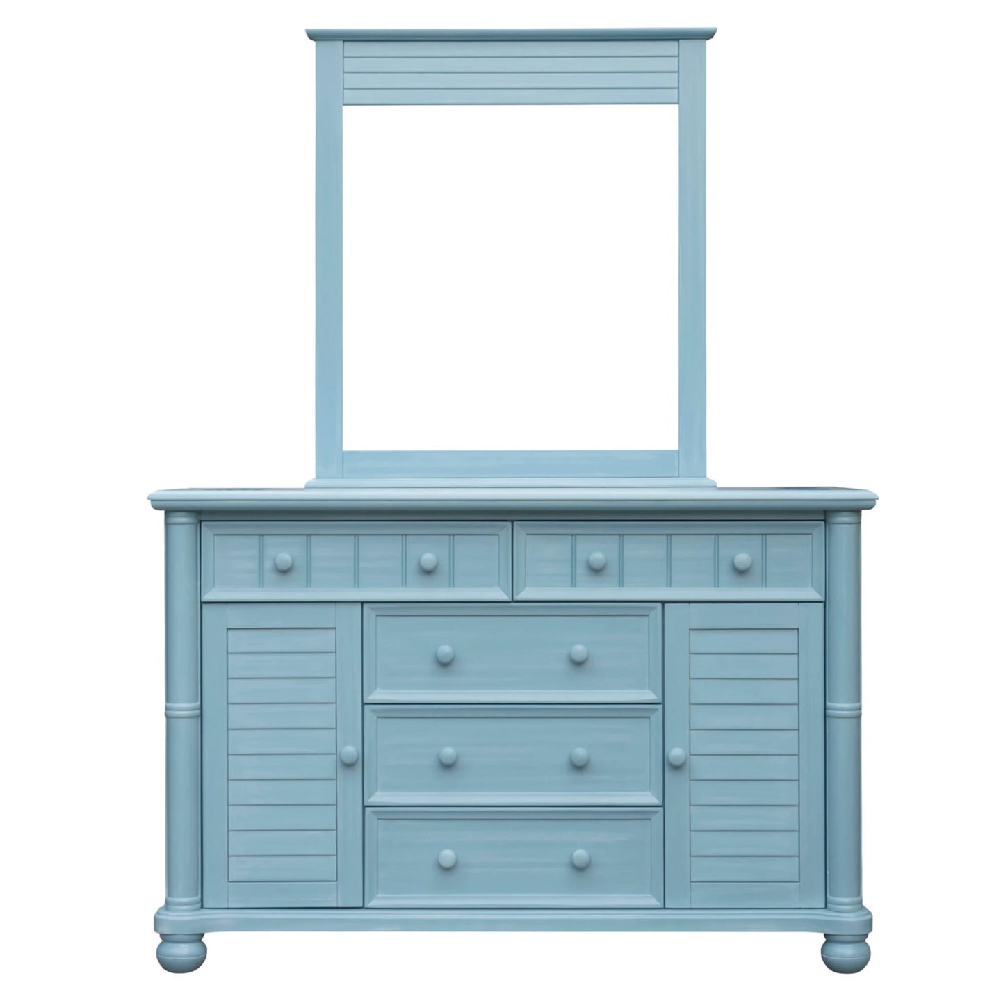 Sunset Trading Cool Breeze Dresser and Mirror | 5 Drawers | 2 Cabinets | Beach Blue | Fully Assembled
