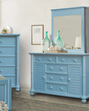 Load image into Gallery viewer, Sunset Trading Cool Breeze Dresser and Mirror | 5 Drawers | 2 Cabinets | Beach Blue | Fully Assembled