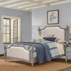 Sunset Trading Fawn Gray Queen Upholstered Panel Bed | Light Grey Solid Acacia Wood
