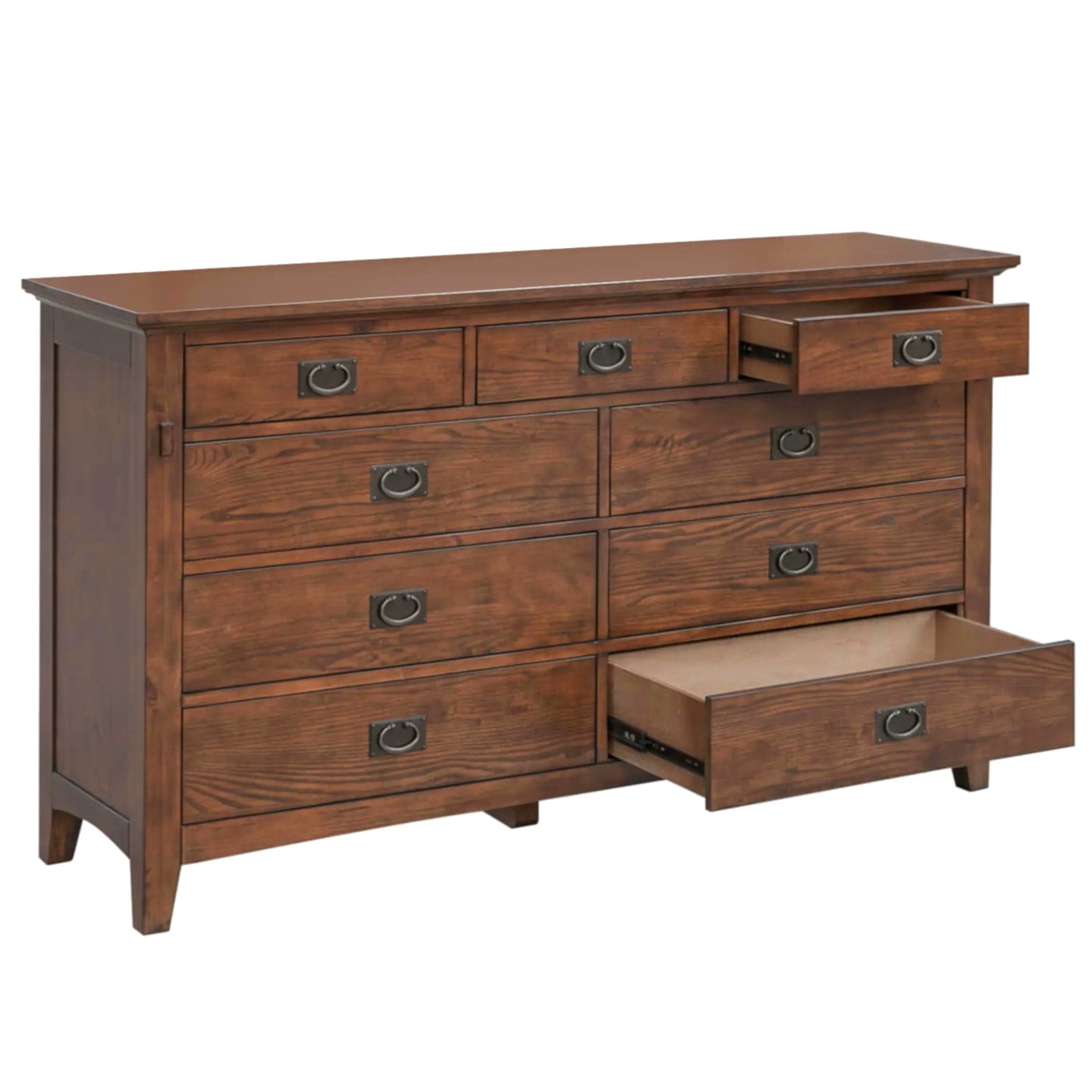 Sunset Trading Mission Bay 9 Drawer Double Bedroom Dresser | Amish Brown Solid Wood | Fully Assembled Furniture