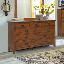 Load image into Gallery viewer, Sunset Trading Mission Bay 9 Drawer Double Bedroom Dresser | Amish Brown Solid Wood | Fully Assembled Furniture