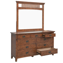 Load image into Gallery viewer, Sunset Trading Mission Bay 9 Drawer Double Bedroom Dresser with Beveled Mirror | Amish Brown Solid Wood | Fully Assembled Dresser