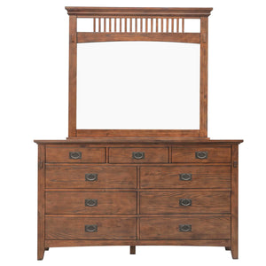 Sunset Trading Mission Bay 9 Drawer Double Bedroom Dresser with Beveled Mirror | Amish Brown Solid Wood | Fully Assembled Dresser