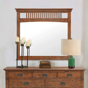 Sunset Trading Mission Bay Bedroom Dresser Mirror | Amish Brown Solid Wood Frame | Beveled Glass | Vertical Wall Hanging