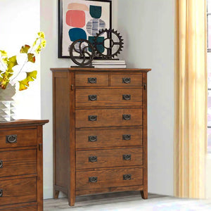 Sunset Trading Mission Bay 6 Drawer Bedroom Chest | Amish Brown Solid Wood | Fully Assembled Vertical Dresser